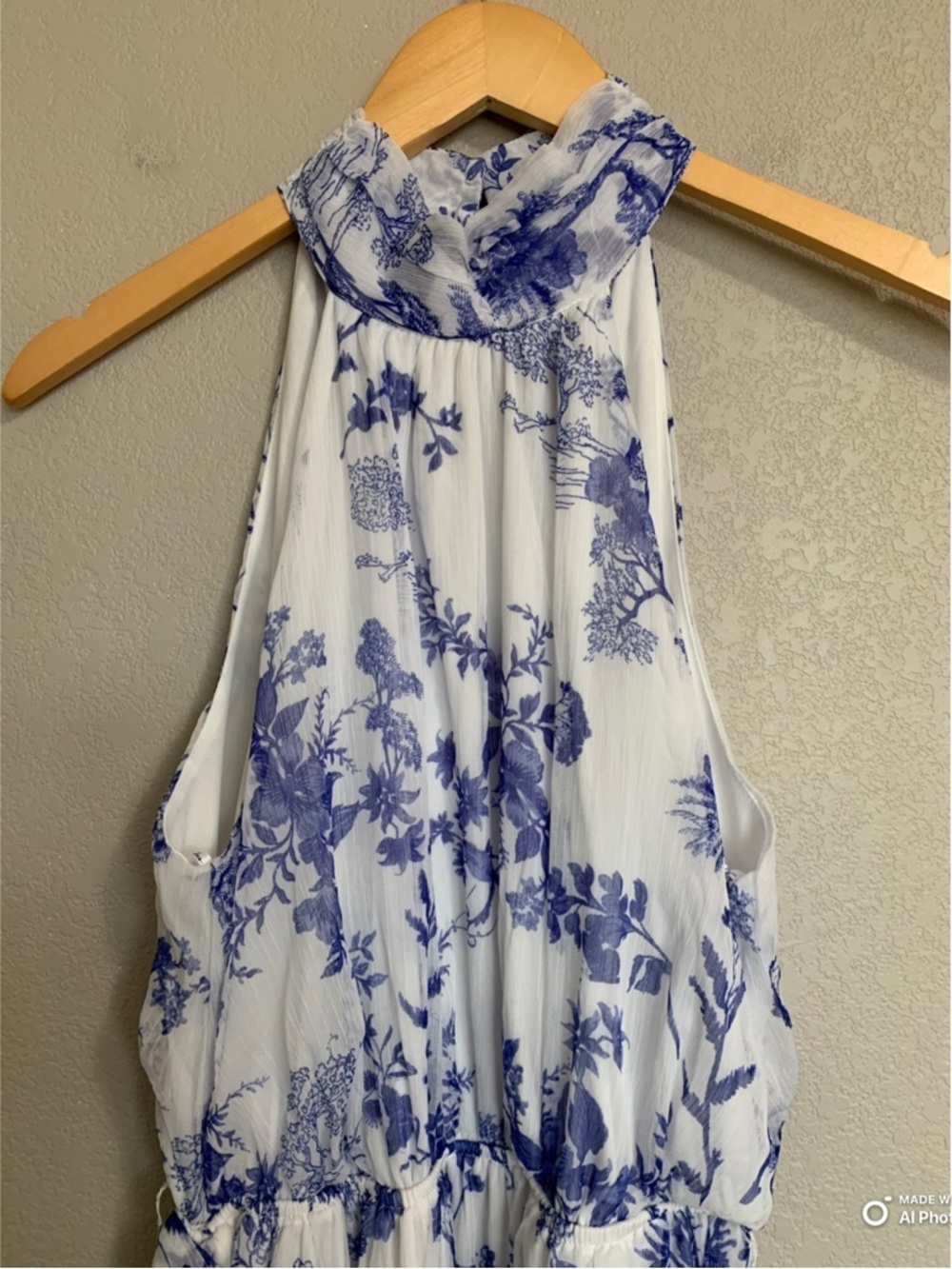 Lulus Small Float To You White & Blue Floral Print Halter Tiered Midi Dress NWT - Picture 5 of 17